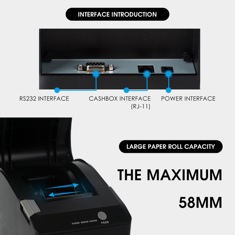 Receipt Printer VCP-58PLUS 58mm | RS-232 & Cash Box Interface | Fast Printing